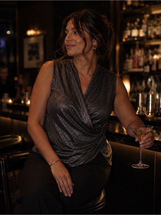 Nais Tops - Iz Naiz Metallic Silver Draped Sleeveless Top